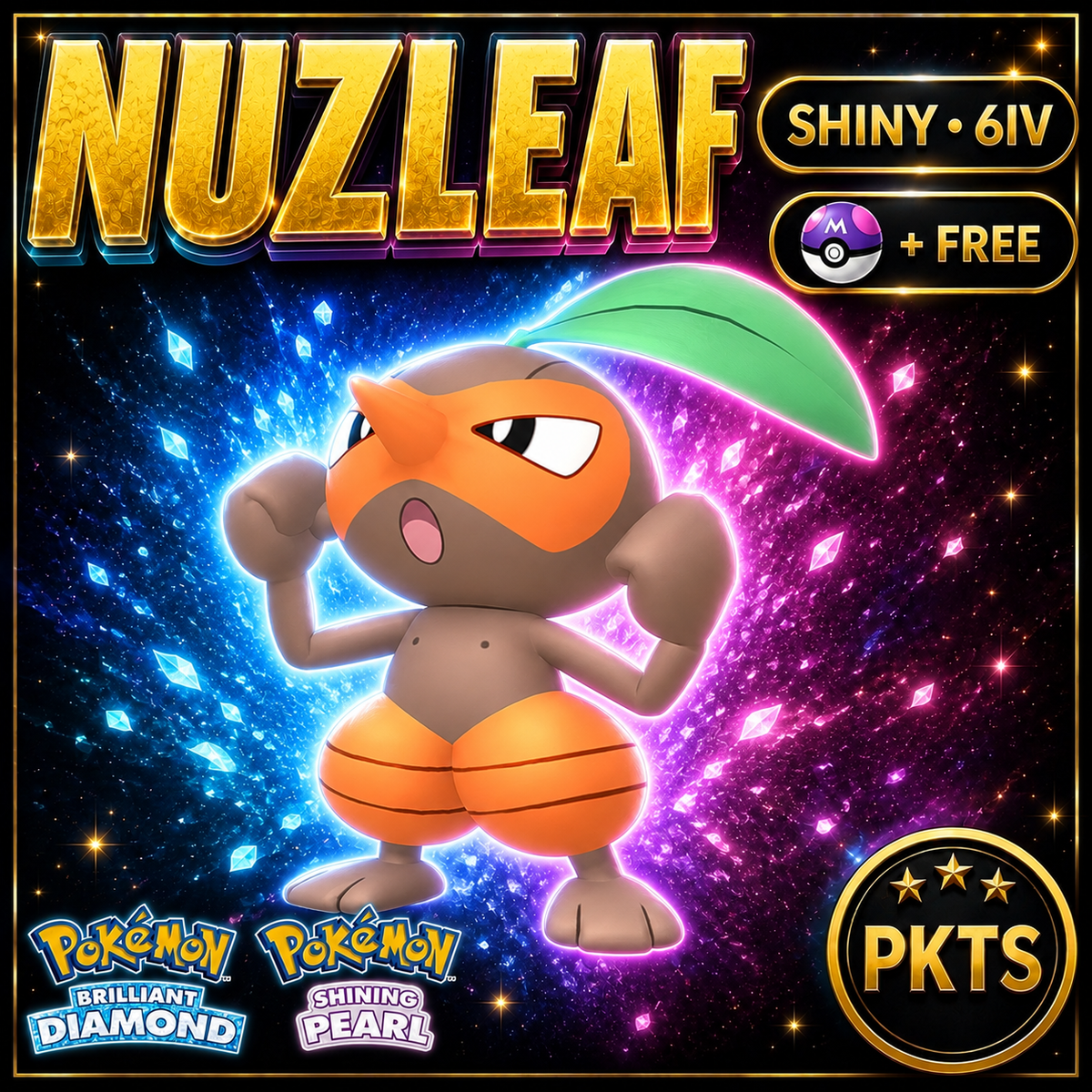 Shiny Nuzleaf for Pokémon Brilliant Diamond & Shining Pearl (BDSP), 6IV, PKTS.
