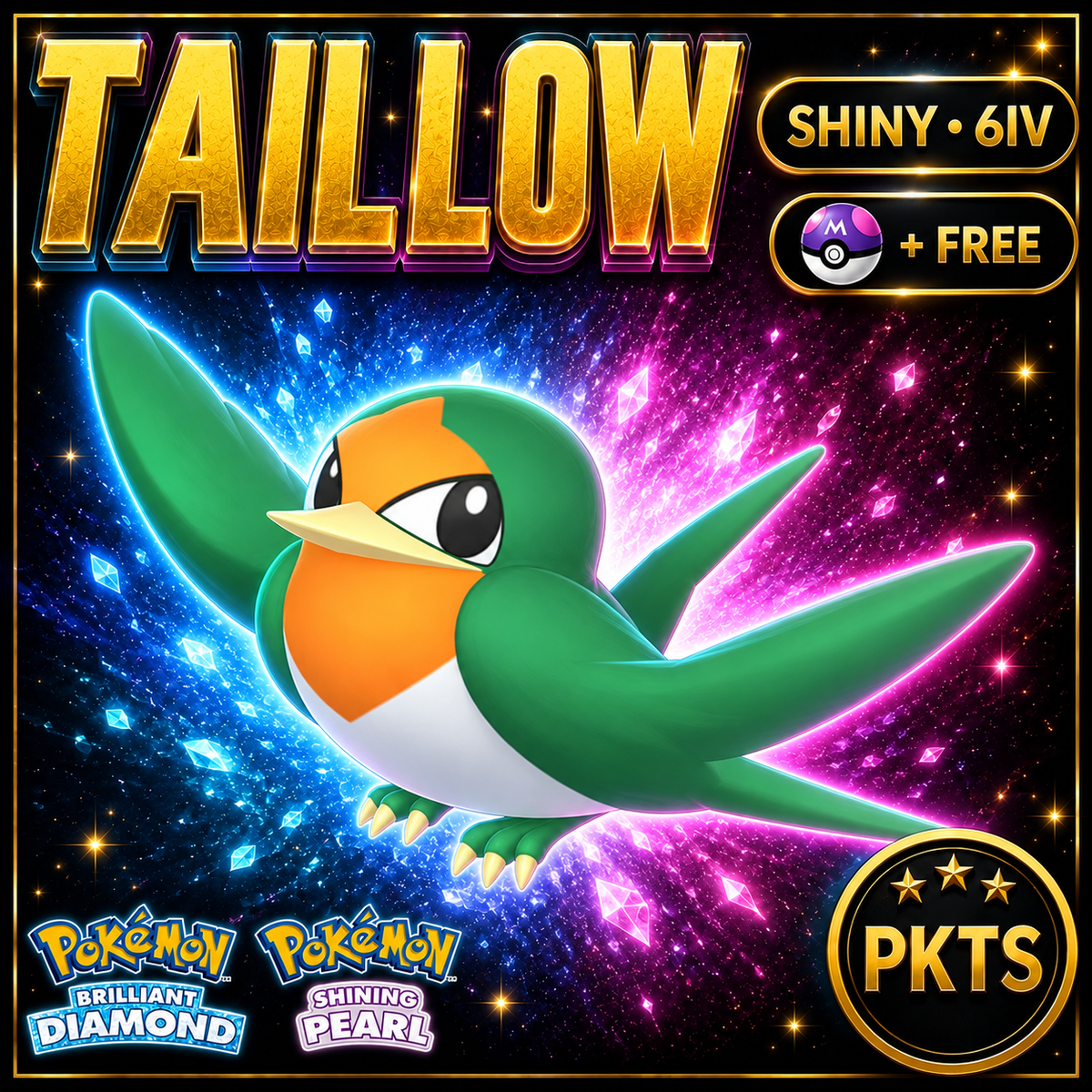 Shiny Taillow for Pokémon Brilliant Diamond & Shining Pearl (BDSP), 6IV, PKTS.