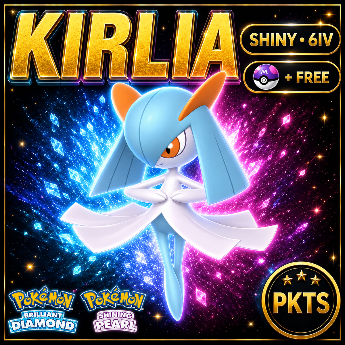 Shiny Kirlia for Pokémon Brilliant Diamond & Shining Pearl (BDSP), 6IV, PKTS.