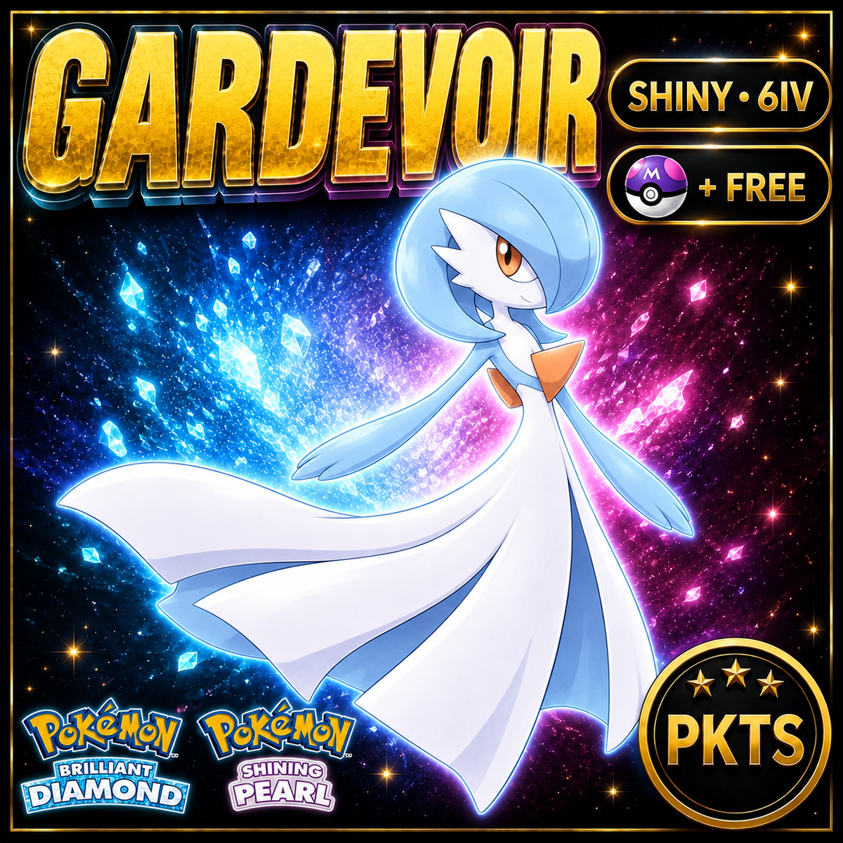 Shiny Gardevoir for Pokémon Brilliant Diamond & Shining Pearl (BDSP), 6IV, PKTS.