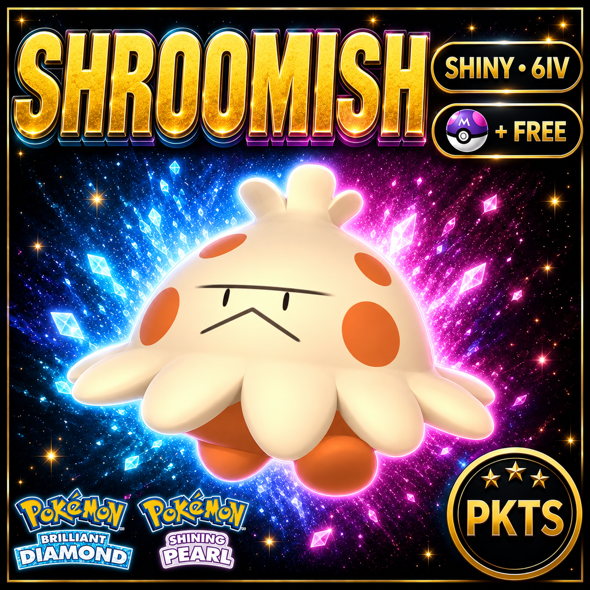 Shiny Shroomish for Pokémon Brilliant Diamond & Shining Pearl (BDSP), 6IV, PKTS.