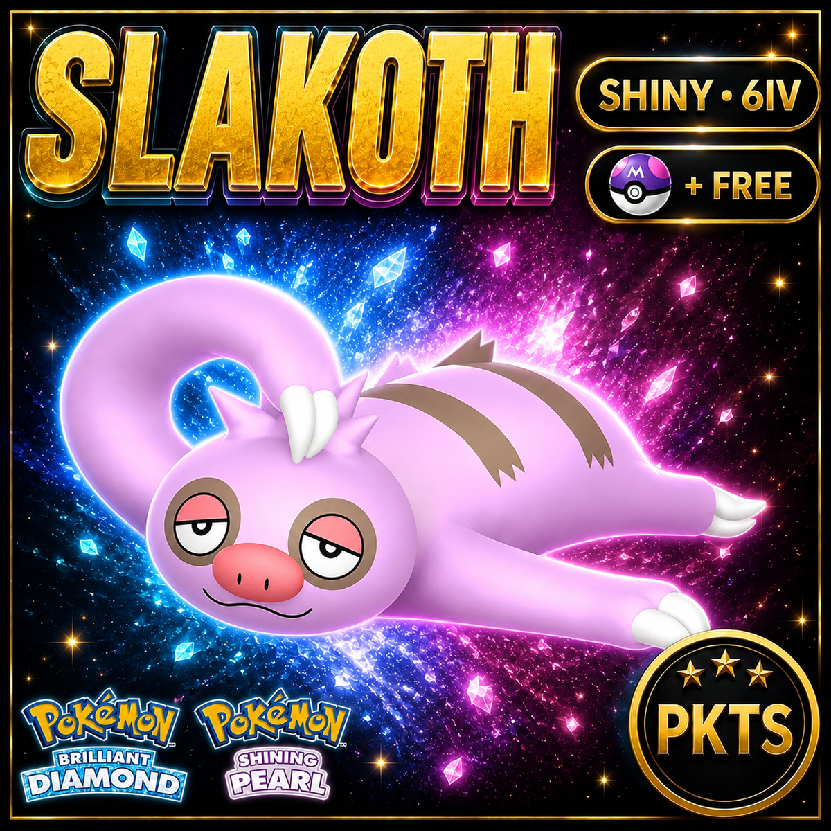 Shiny Slakoth for Pokémon Brilliant Diamond & Shining Pearl (BDSP), 6IV, PKTS.