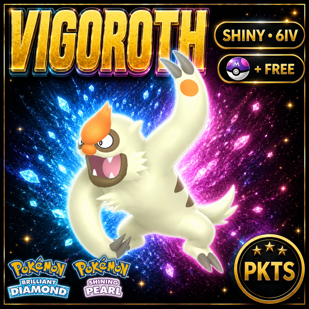 Shiny Vigoroth for Pokémon Brilliant Diamond & Shining Pearl (BDSP), 6IV, PKTS.