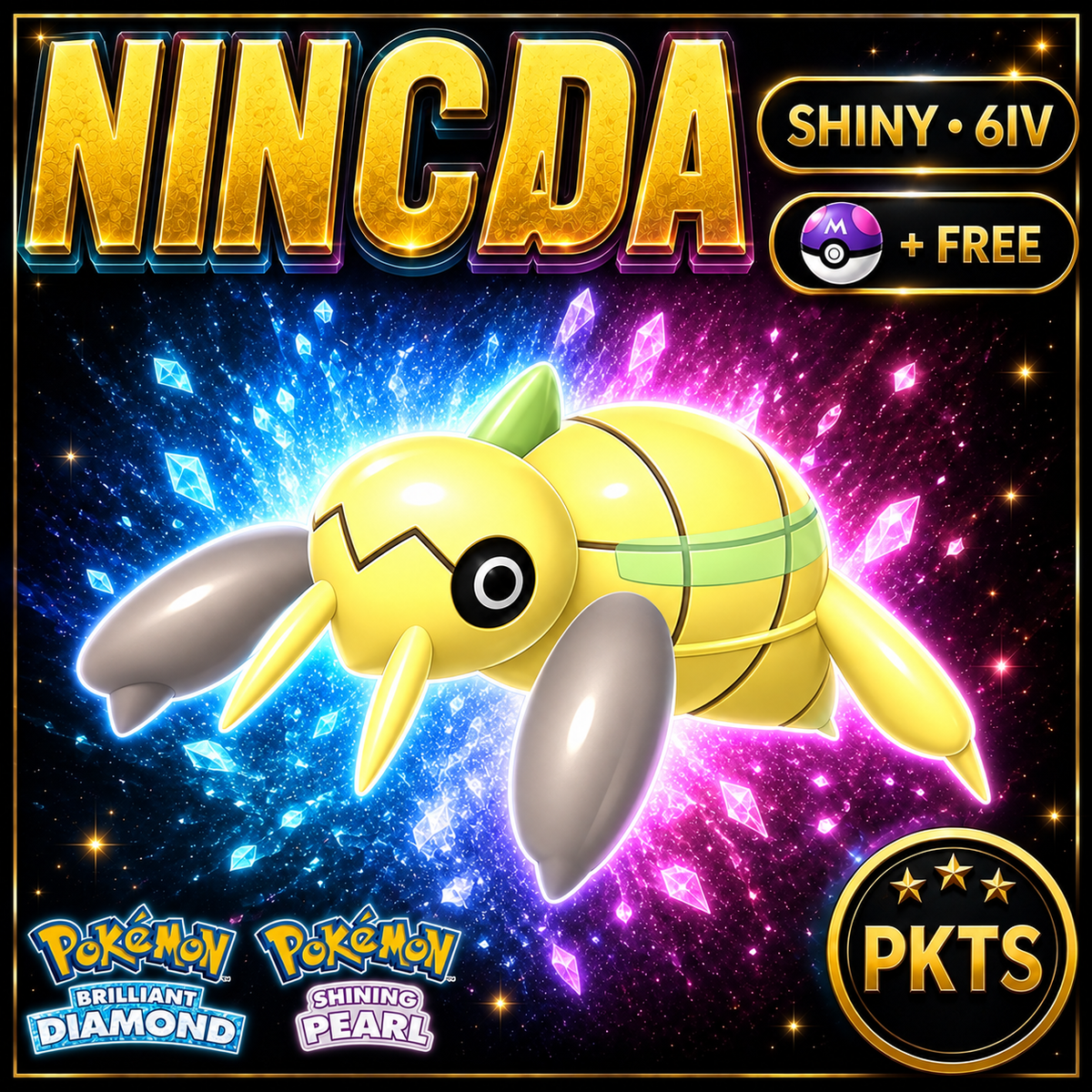 Shiny Nincada for Pokémon Brilliant Diamond & Shining Pearl (BDSP), 6IV, PKTS.