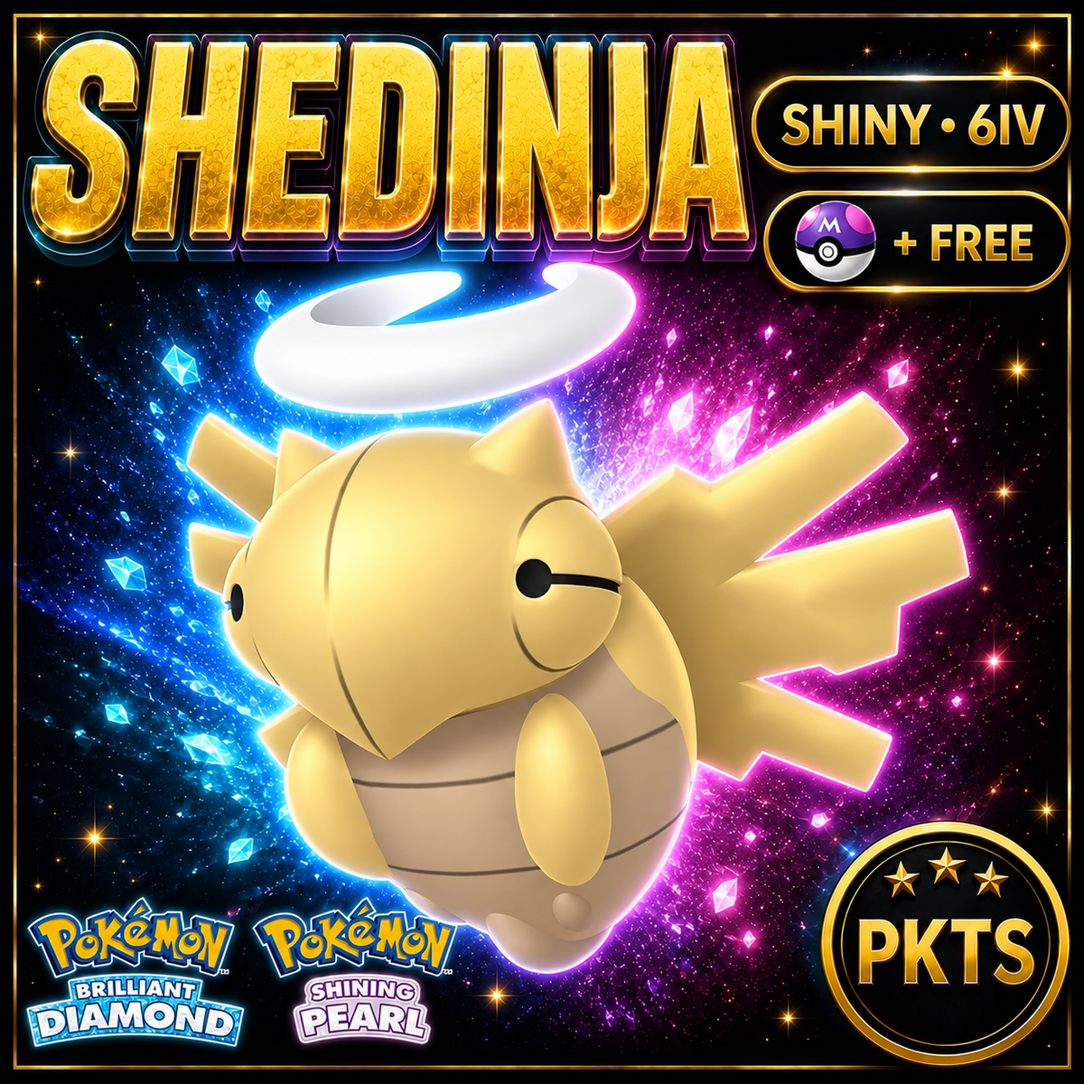 Shiny Shedinja for Pokémon Brilliant Diamond & Shining Pearl (BDSP), 6IV, PKTS.