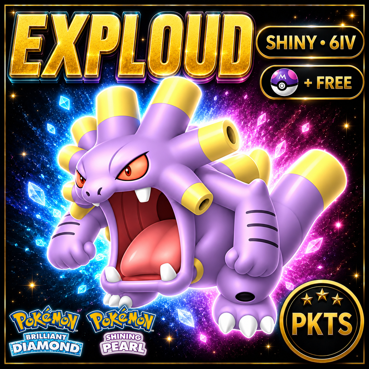 Shiny Exploud for Pokémon Brilliant Diamond & Shining Pearl (BDSP), 6IV, PKTS.