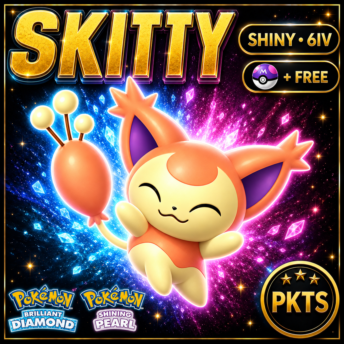 Shiny Skitty for Pokémon Brilliant Diamond & Shining Pearl (BDSP), 6IV, PKTS.