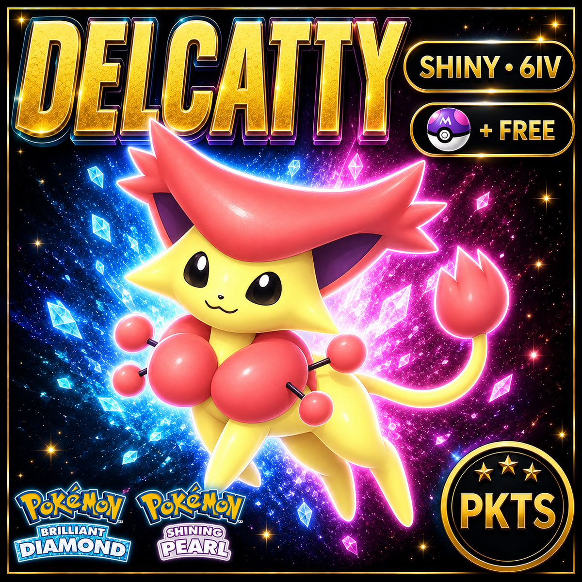 Shiny Delcatty for Pokémon Brilliant Diamond & Shining Pearl (BDSP), 6IV, PKTS.