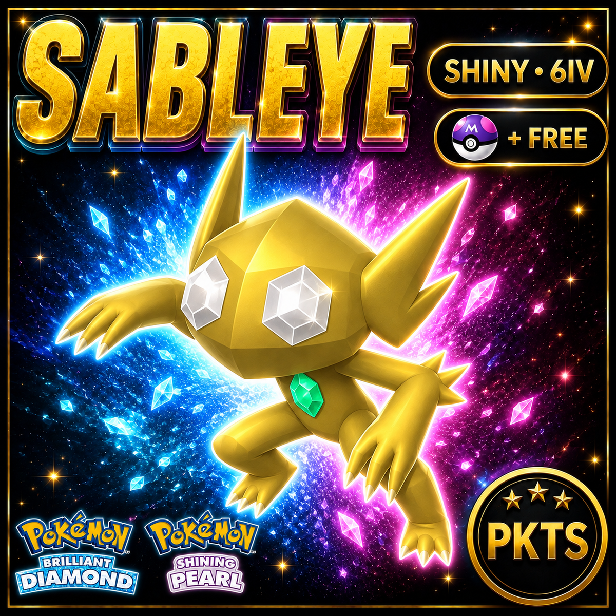 Shiny Sableye for Pokémon Brilliant Diamond & Shining Pearl (BDSP), 6IV, PKTS.