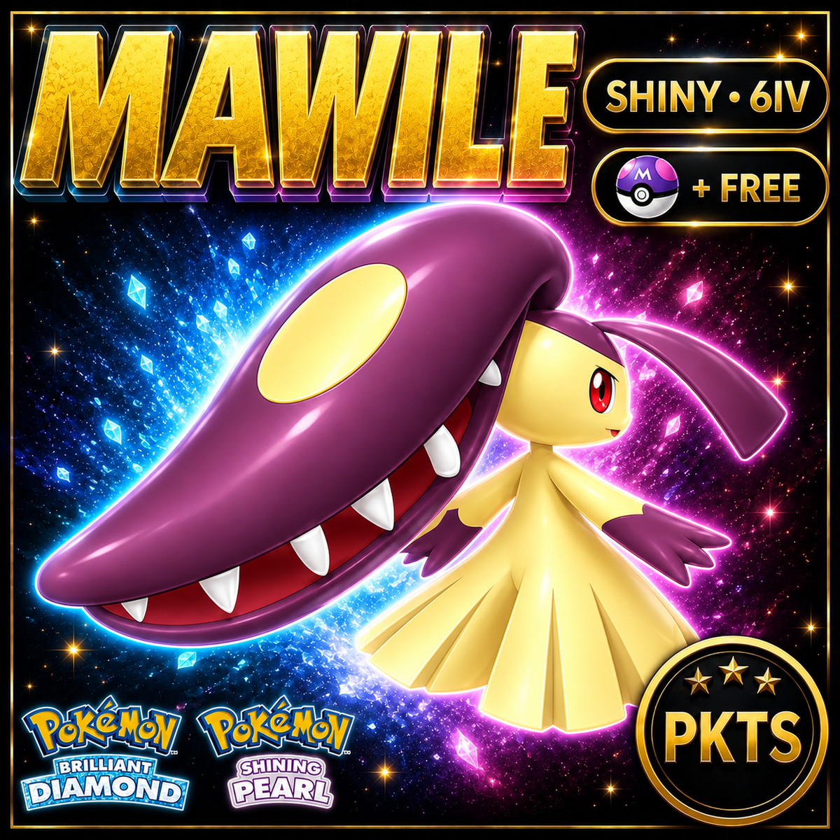 Shiny Mawile for Pokémon Brilliant Diamond & Shining Pearl (BDSP), 6IV, PKTS.