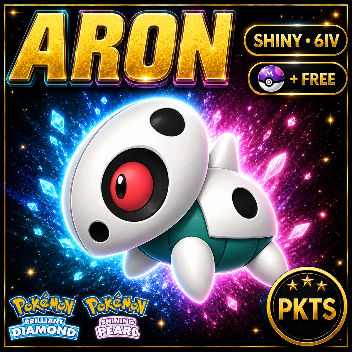 Shiny Aron for Pokémon Brilliant Diamond & Shining Pearl (BDSP), 6IV, PKTS.
