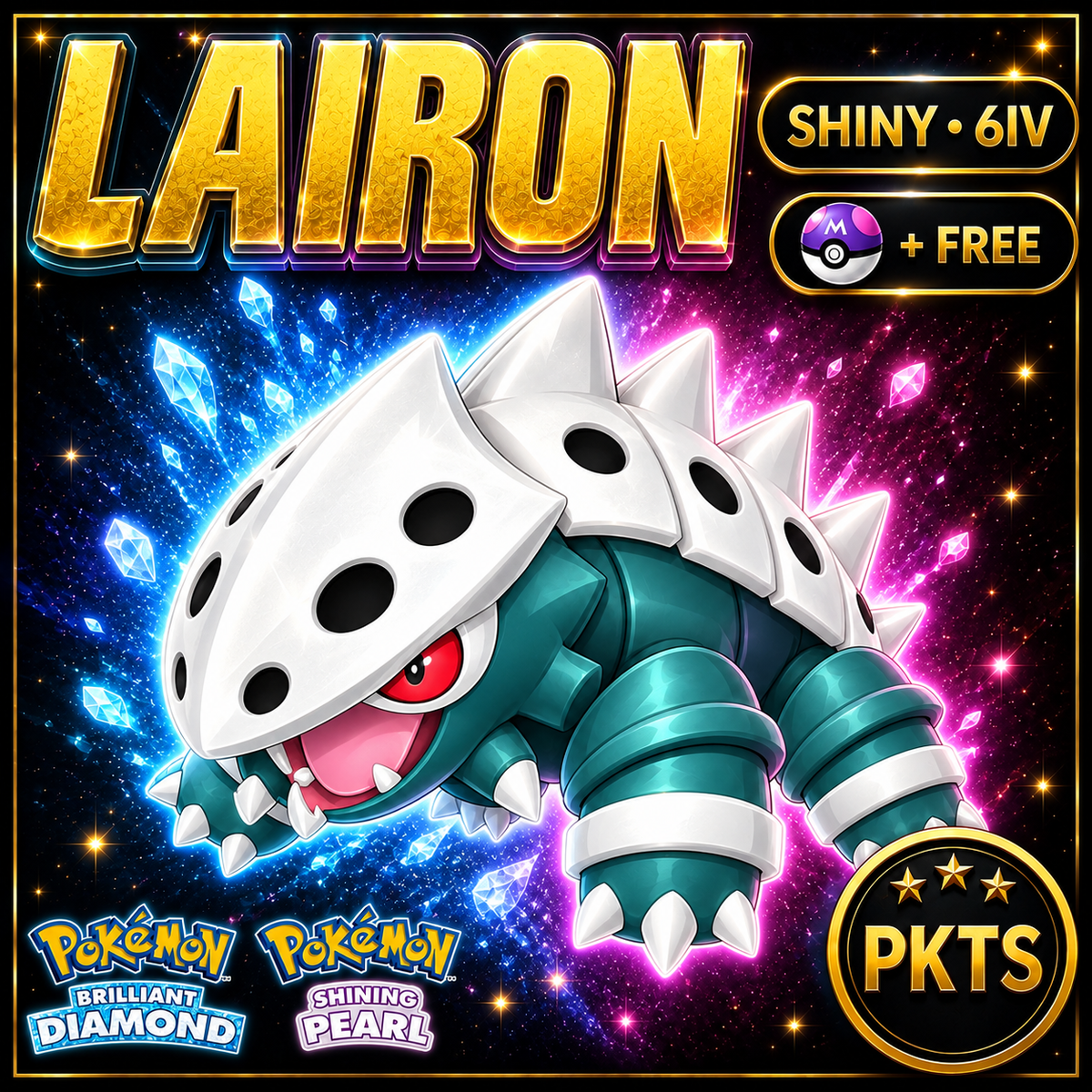 Shiny Lairon for Pokémon Brilliant Diamond & Shining Pearl (BDSP), 6IV, PKTS.