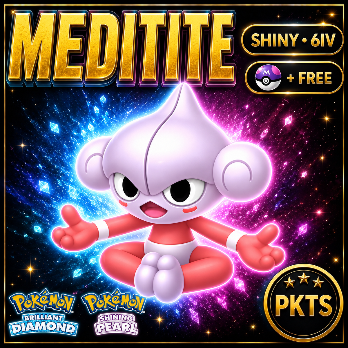 Shiny Meditite for Pokémon Brilliant Diamond & Shining Pearl (BDSP), 6IV, PKTS.