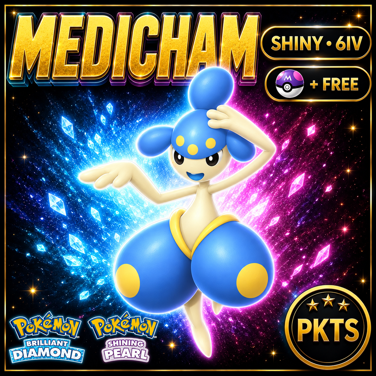 Shiny Medicham for Pokémon Brilliant Diamond & Shining Pearl (BDSP), 6IV, PKTS.