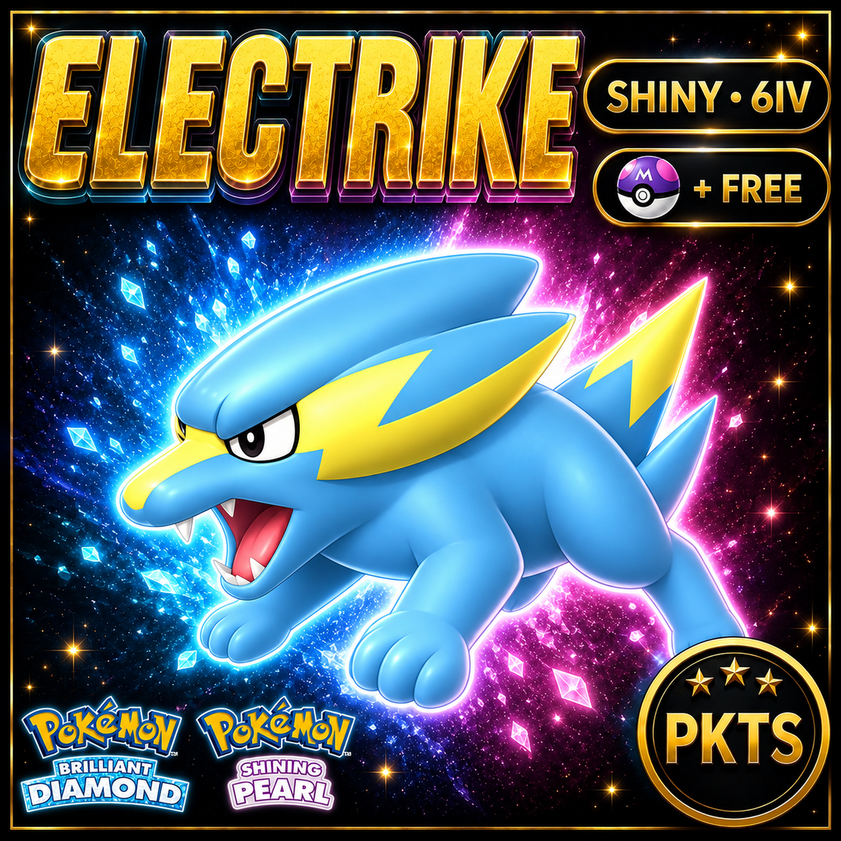 Shiny Electrike for Pokémon Brilliant Diamond & Shining Pearl (BDSP), 6IV, PKTS.