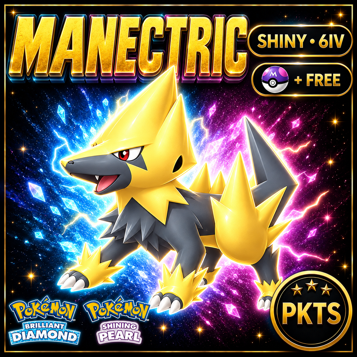 Shiny Manectric for Pokémon Brilliant Diamond & Shining Pearl (BDSP), 6IV, PKTS.