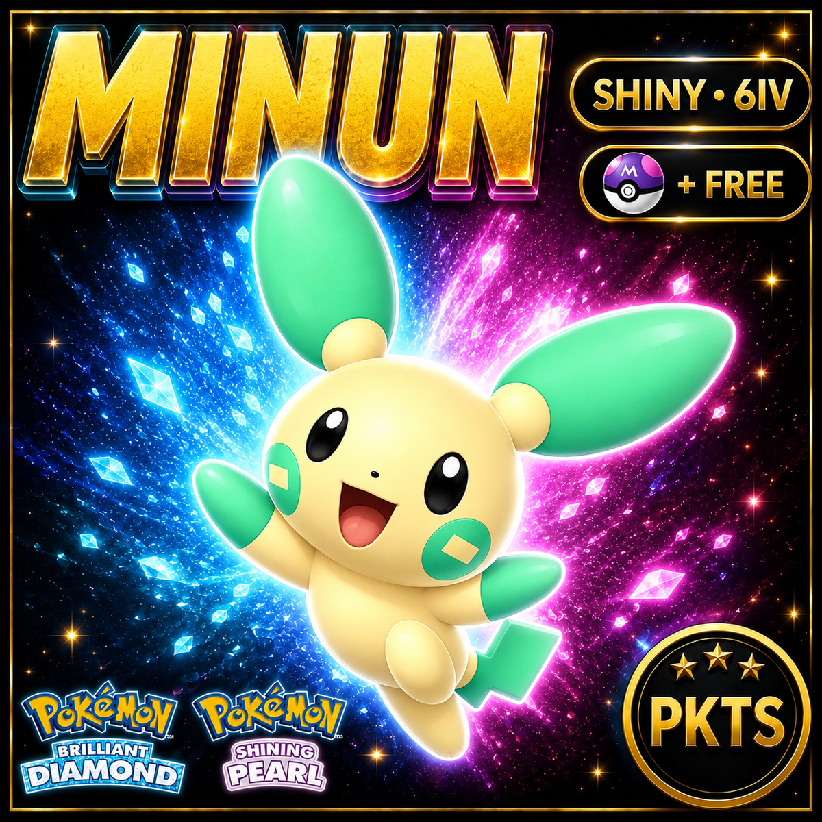 Shiny Minun for Pokémon Brilliant Diamond & Shining Pearl (BDSP), 6IV, PKTS.
