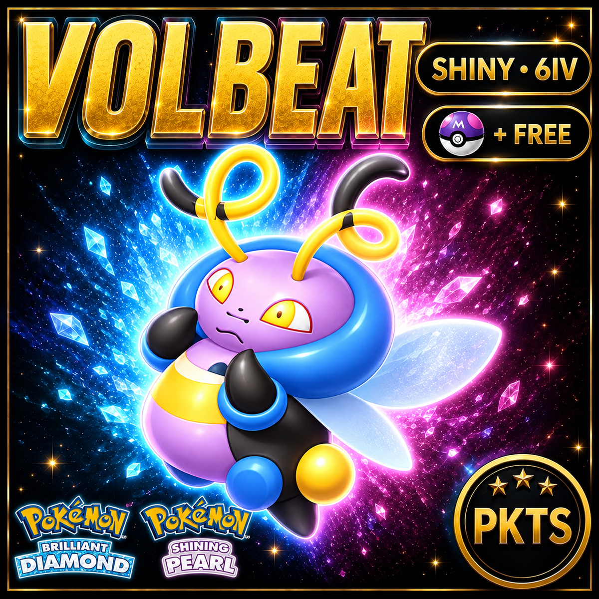 Shiny Volbeat for Pokémon Brilliant Diamond & Shining Pearl (BDSP), 6IV, PKTS.