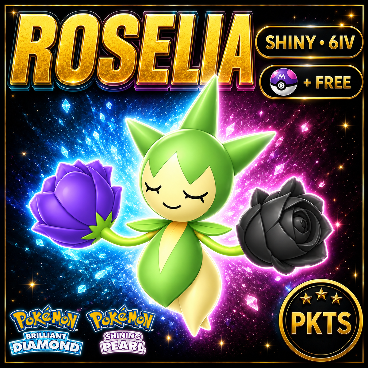 Shiny Roselia for Pokémon Brilliant Diamond & Shining Pearl (BDSP), 6IV, PKTS.
