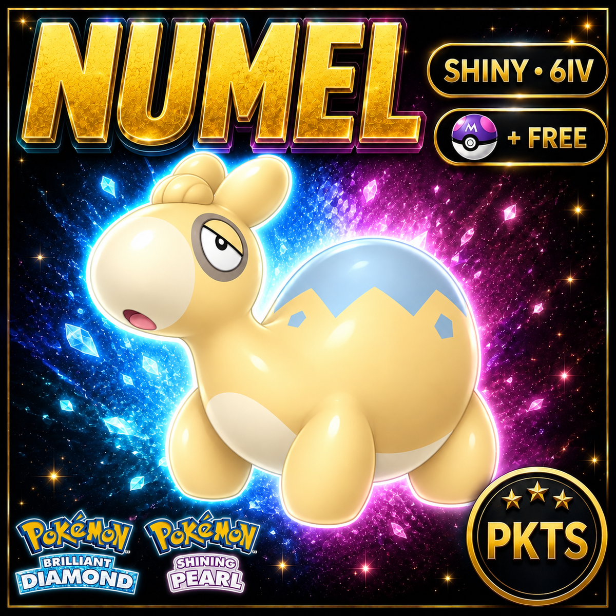Shiny Numel for Pokémon Brilliant Diamond & Shining Pearl (BDSP), 6IV, PKTS.