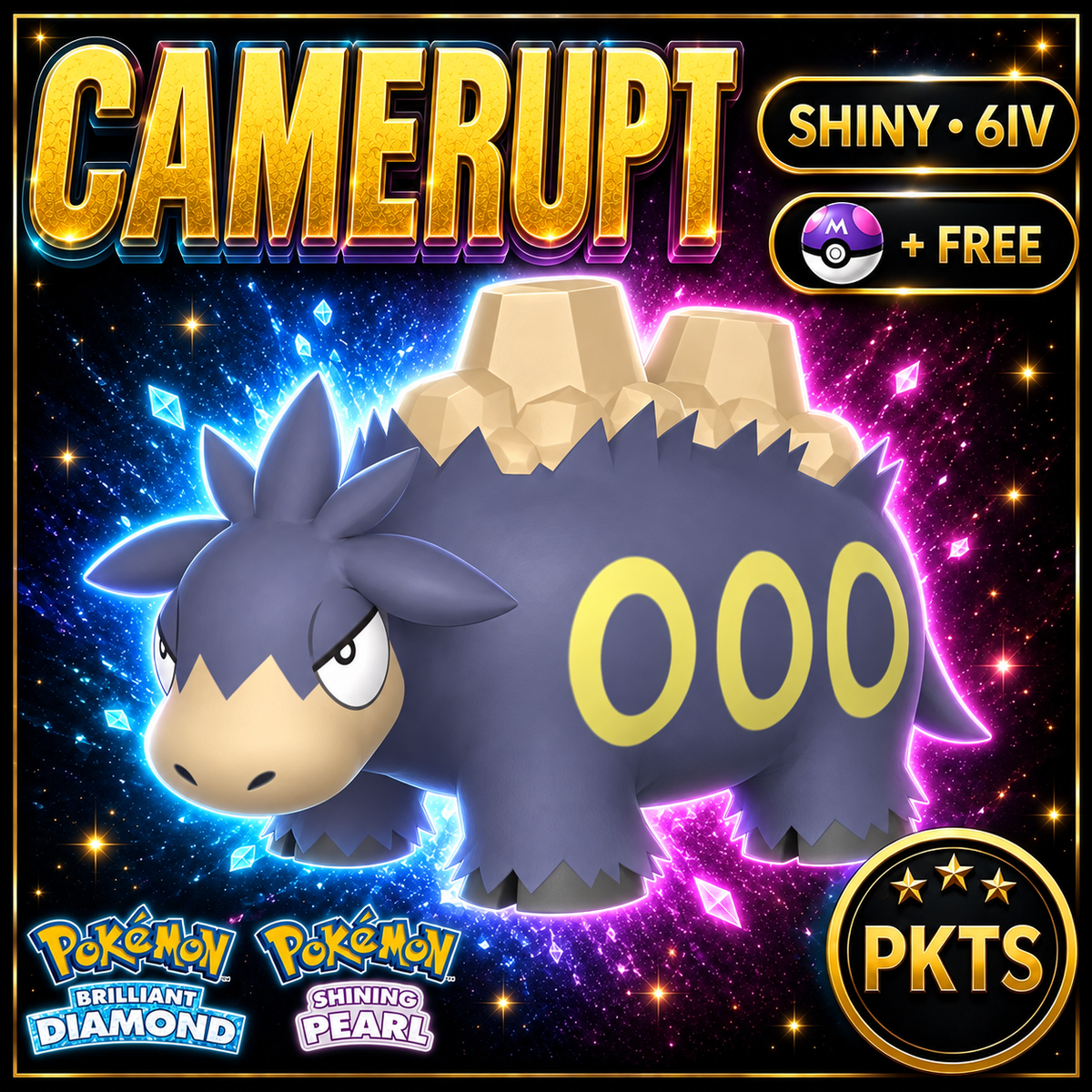 Shiny Camerupt for Pokémon Brilliant Diamond & Shining Pearl (BDSP), 6IV, PKTS.