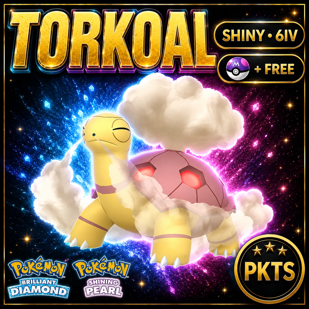 Shiny Torkoal for Pokémon Brilliant Diamond & Shining Pearl (BDSP), 6IV, PKTS.