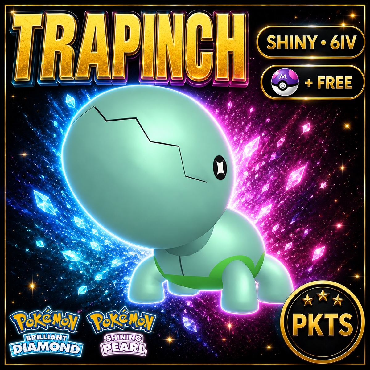 Shiny Trapinch for Pokémon Brilliant Diamond & Shining Pearl (BDSP), 6IV, PKTS.