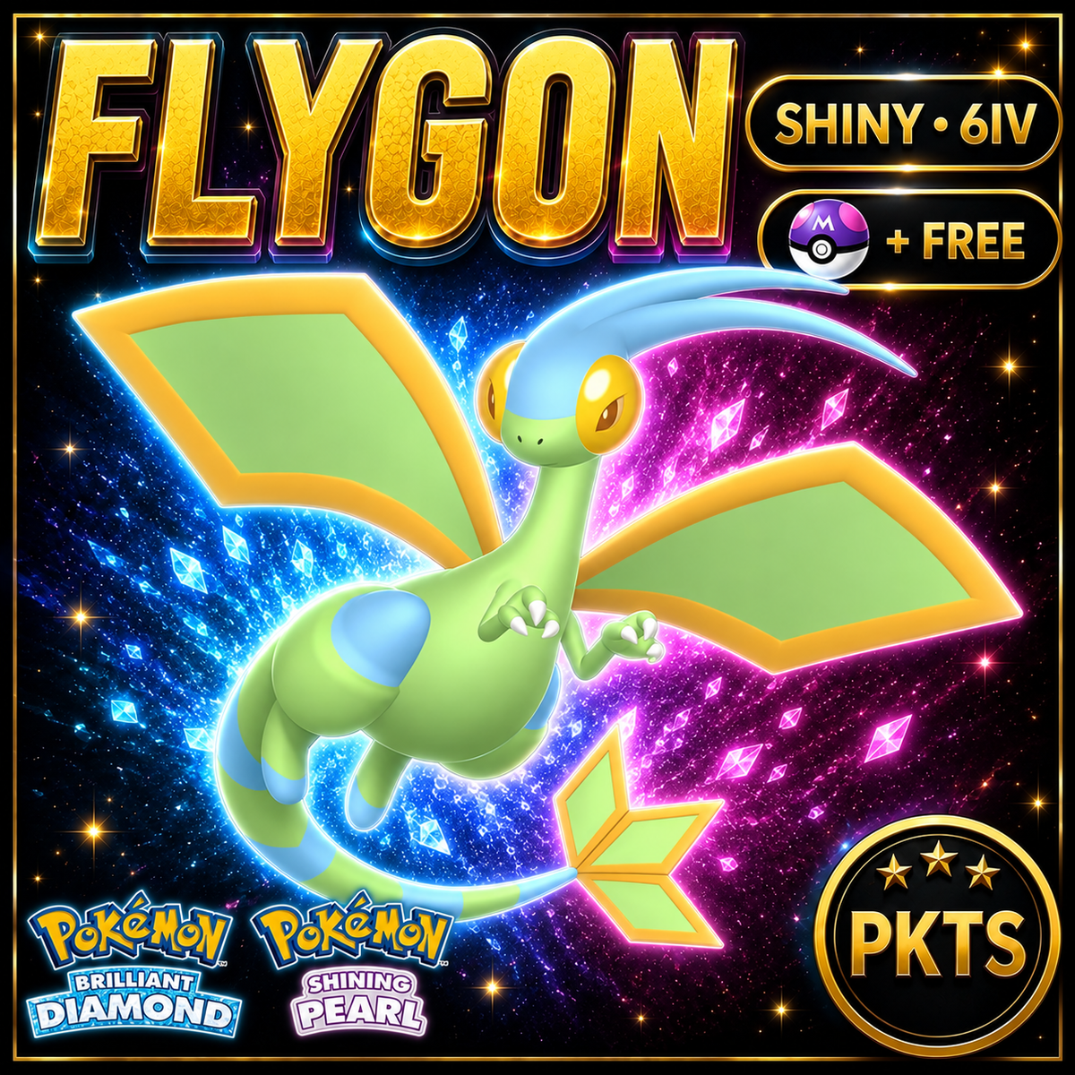 Shiny Flygon for Pokémon Brilliant Diamond & Shining Pearl (BDSP), 6IV, PKTS.