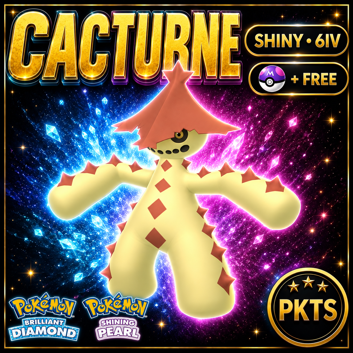 Shiny Cacturne for Pokémon Brilliant Diamond & Shining Pearl (BDSP), 6IV, PKTS.