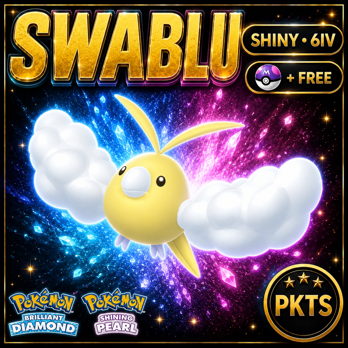 Shiny Swablu for Pokémon Brilliant Diamond & Shining Pearl (BDSP), 6IV, PKTS.