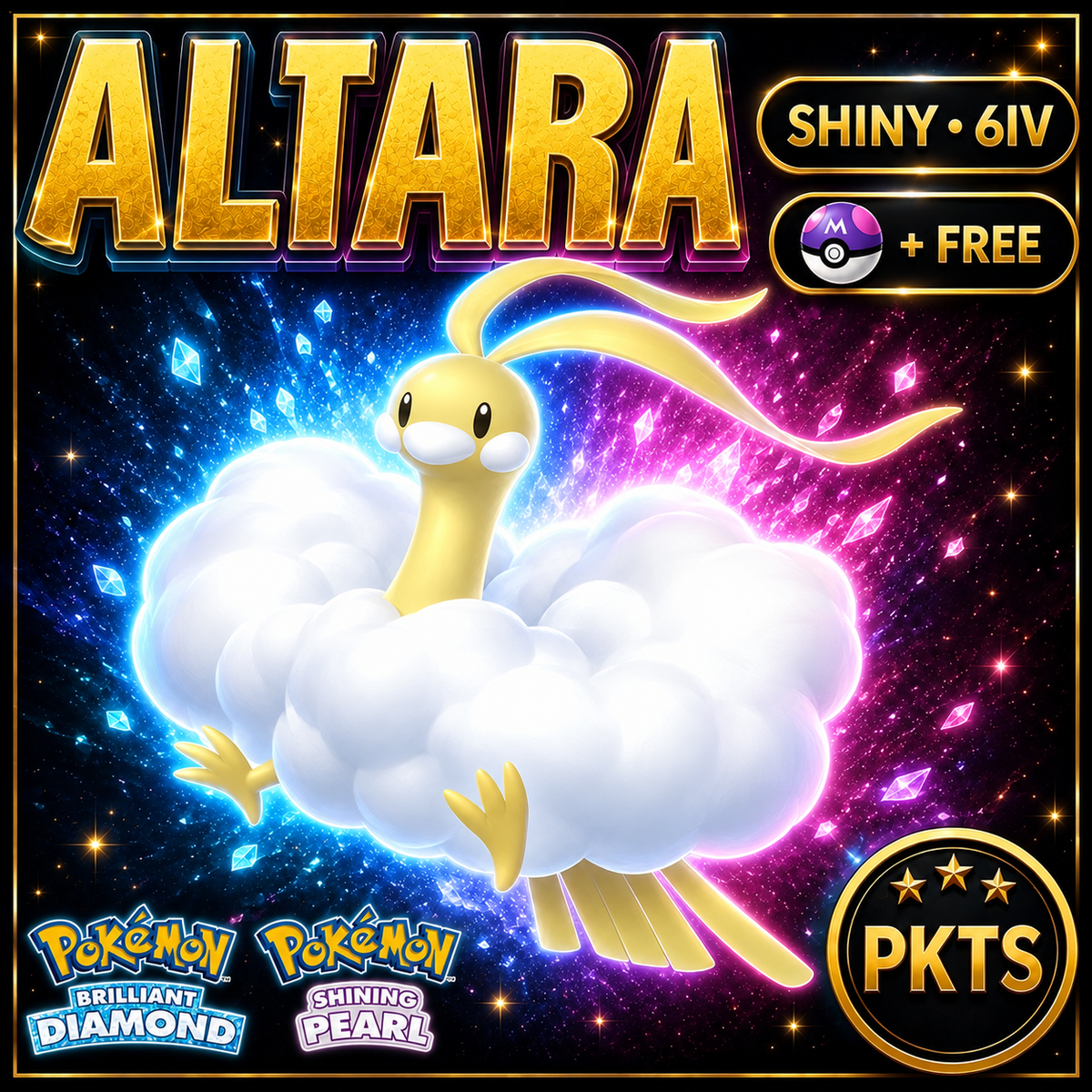 Shiny Altaria for Pokémon Brilliant Diamond & Shining Pearl (BDSP), 6IV, PKTS.
