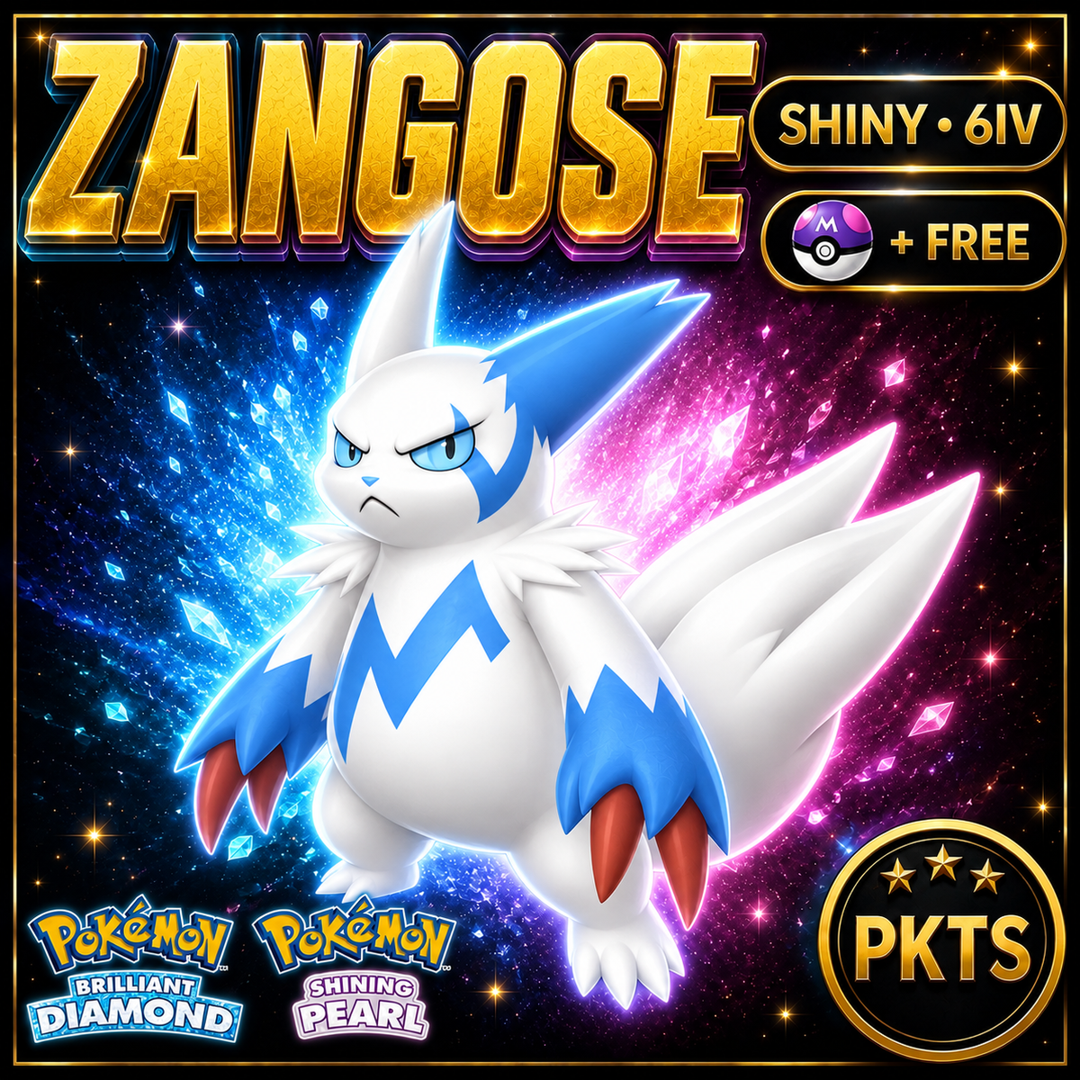 Shiny Zangoose for Pokémon Brilliant Diamond & Shining Pearl (BDSP), 6IV, PKTS.