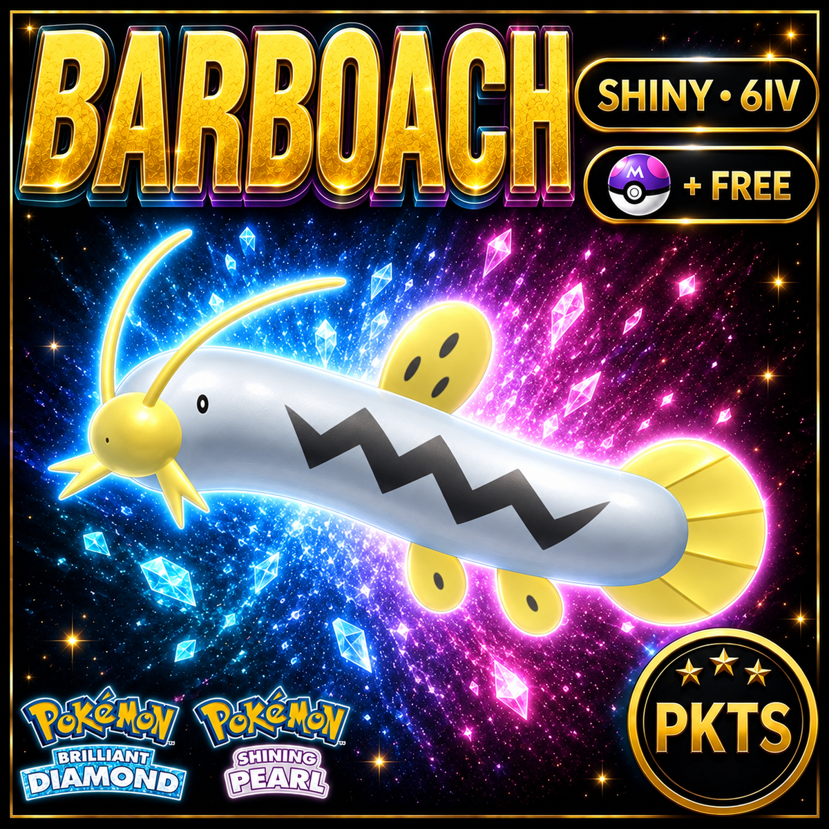Shiny Barboach for Pokémon Brilliant Diamond & Shining Pearl (BDSP), 6IV, PKTS.