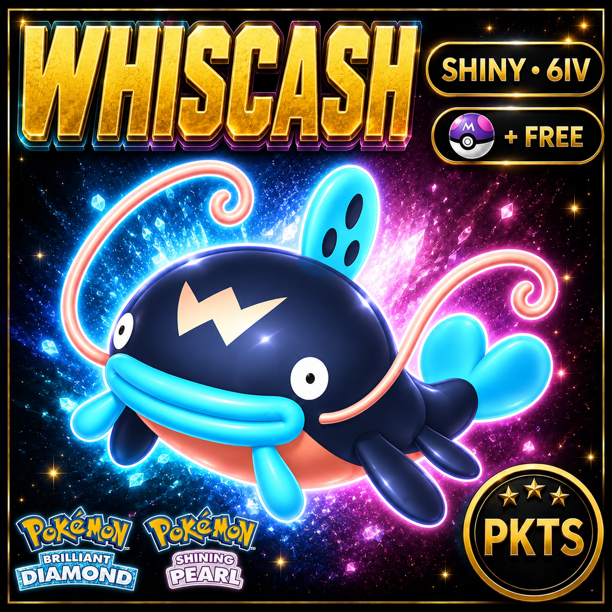 Shiny Whiscash for Pokémon Brilliant Diamond & Shining Pearl (BDSP), 6IV, PKTS.