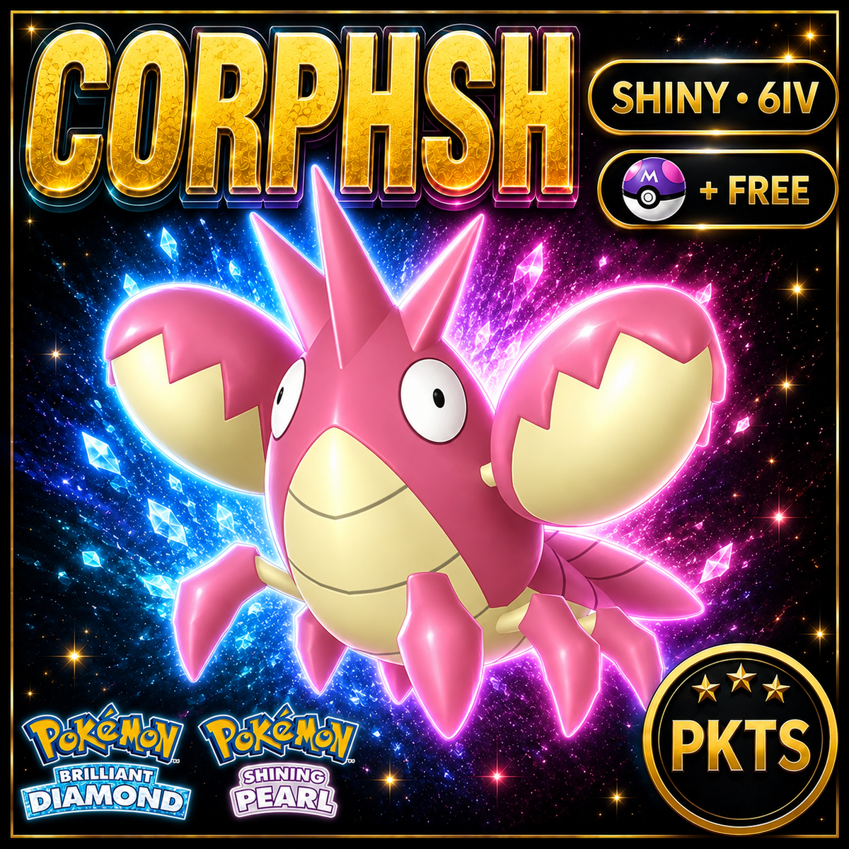 Shiny Corphish for Pokémon Brilliant Diamond & Shining Pearl (BDSP), 6IV, PKTS.