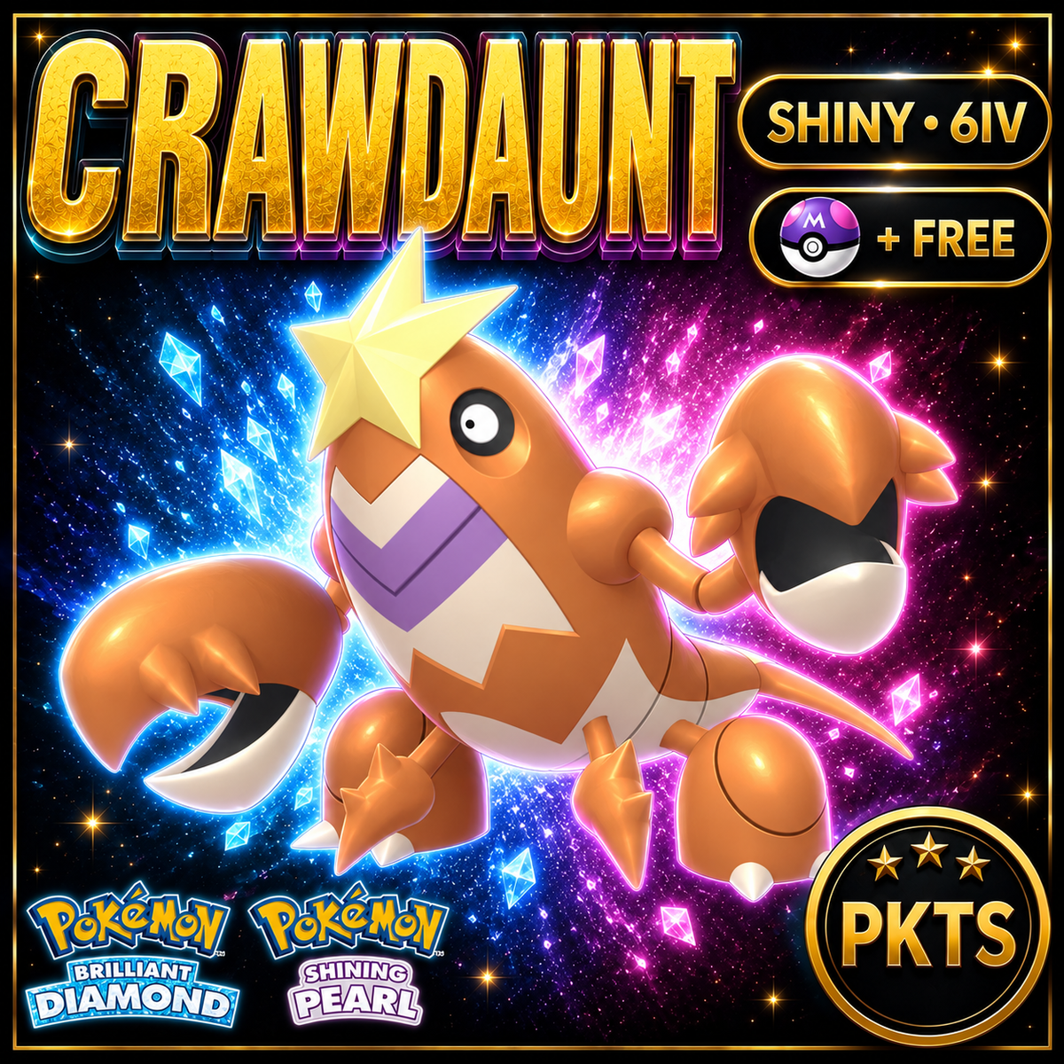 Shiny Crawdaunt for Pokémon Brilliant Diamond & Shining Pearl (BDSP), 6IV, PKTS.