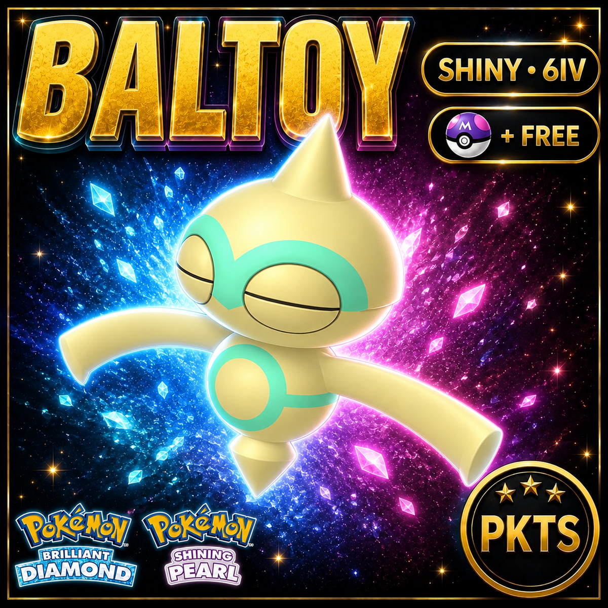 Shiny Baltoy for Pokémon Brilliant Diamond & Shining Pearl (BDSP), 6IV, PKTS.