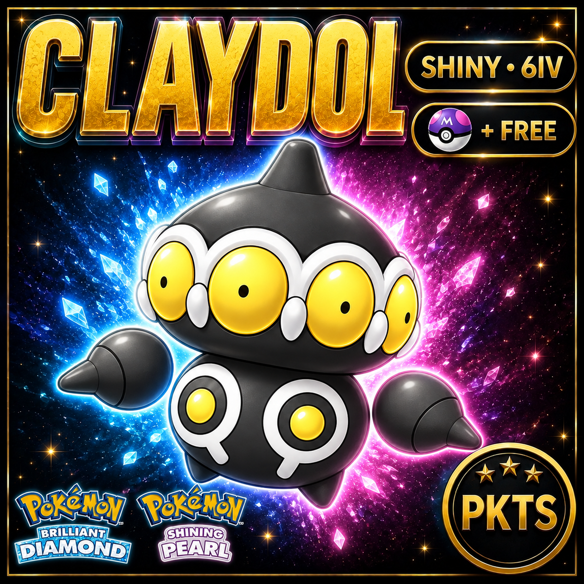 Shiny Claydol for Pokémon Brilliant Diamond & Shining Pearl (BDSP), 6IV, PKTS.