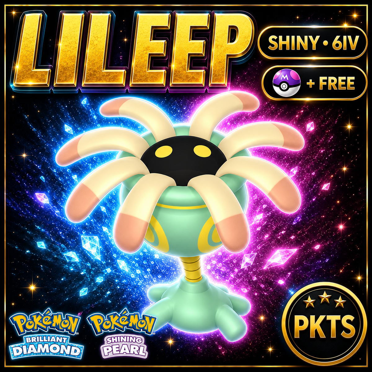 Shiny Lileep for Pokémon Brilliant Diamond & Shining Pearl (BDSP), 6IV, PKTS.