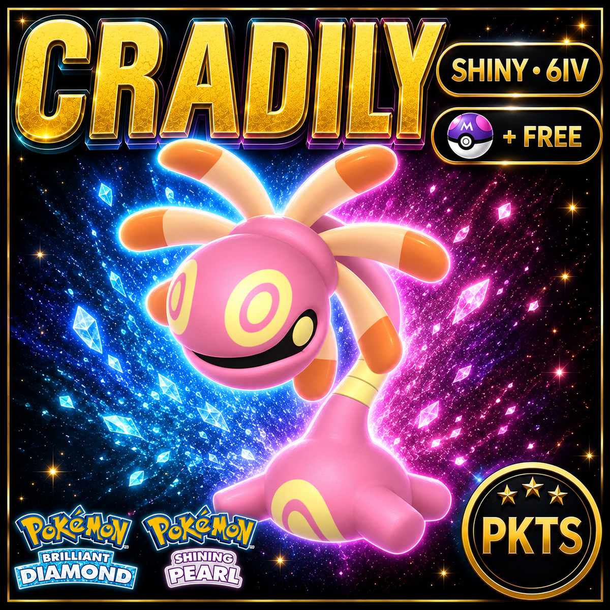 Shiny Cradily for Pokémon Brilliant Diamond & Shining Pearl (BDSP), 6IV, PKTS.