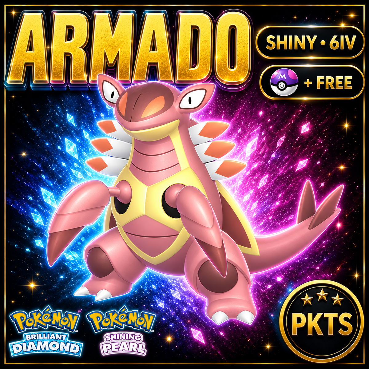 Shiny Armaldo for Pokémon Brilliant Diamond & Shining Pearl (BDSP), 6IV, PKTS.