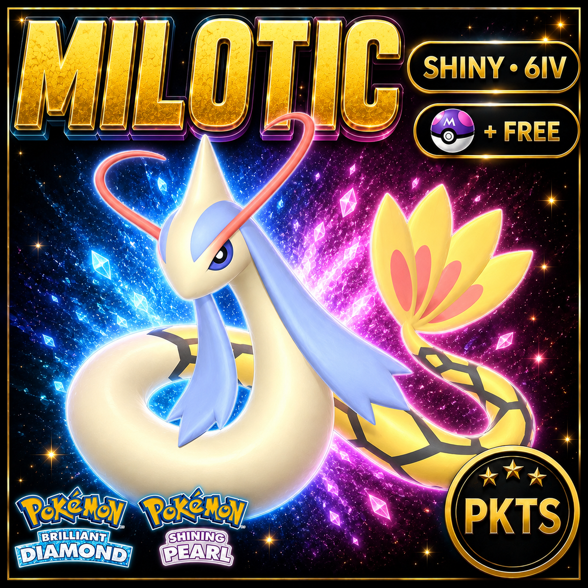 Shiny Milotic for Pokémon Brilliant Diamond & Shining Pearl (BDSP), 6IV, PKTS.
