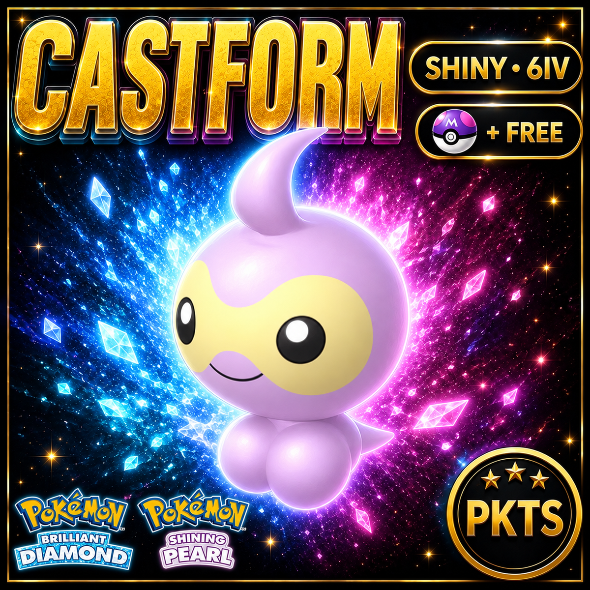 Shiny Castform for Pokémon Brilliant Diamond & Shining Pearl (BDSP), 6IV, PKTS.