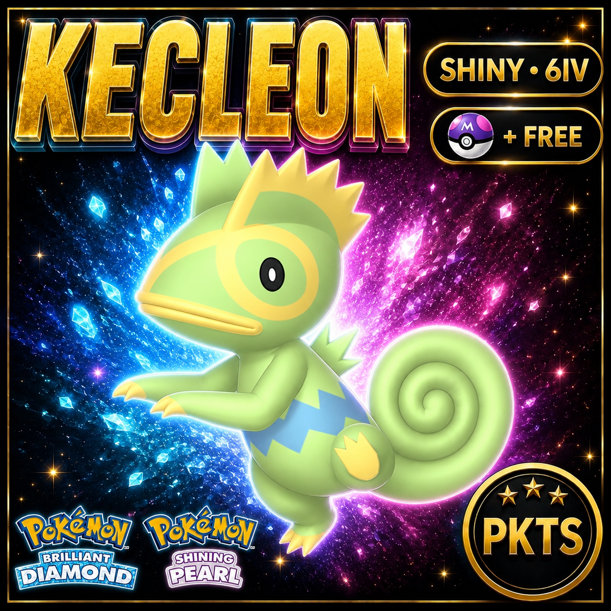 Shiny Kecleon for Pokémon Brilliant Diamond & Shining Pearl (BDSP), 6IV, PKTS.