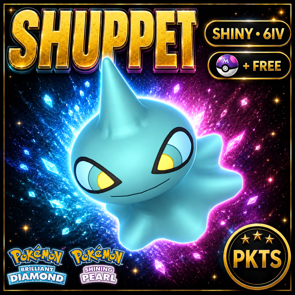 Shiny Shuppet for Pokémon Brilliant Diamond & Shining Pearl (BDSP), 6IV, PKTS.