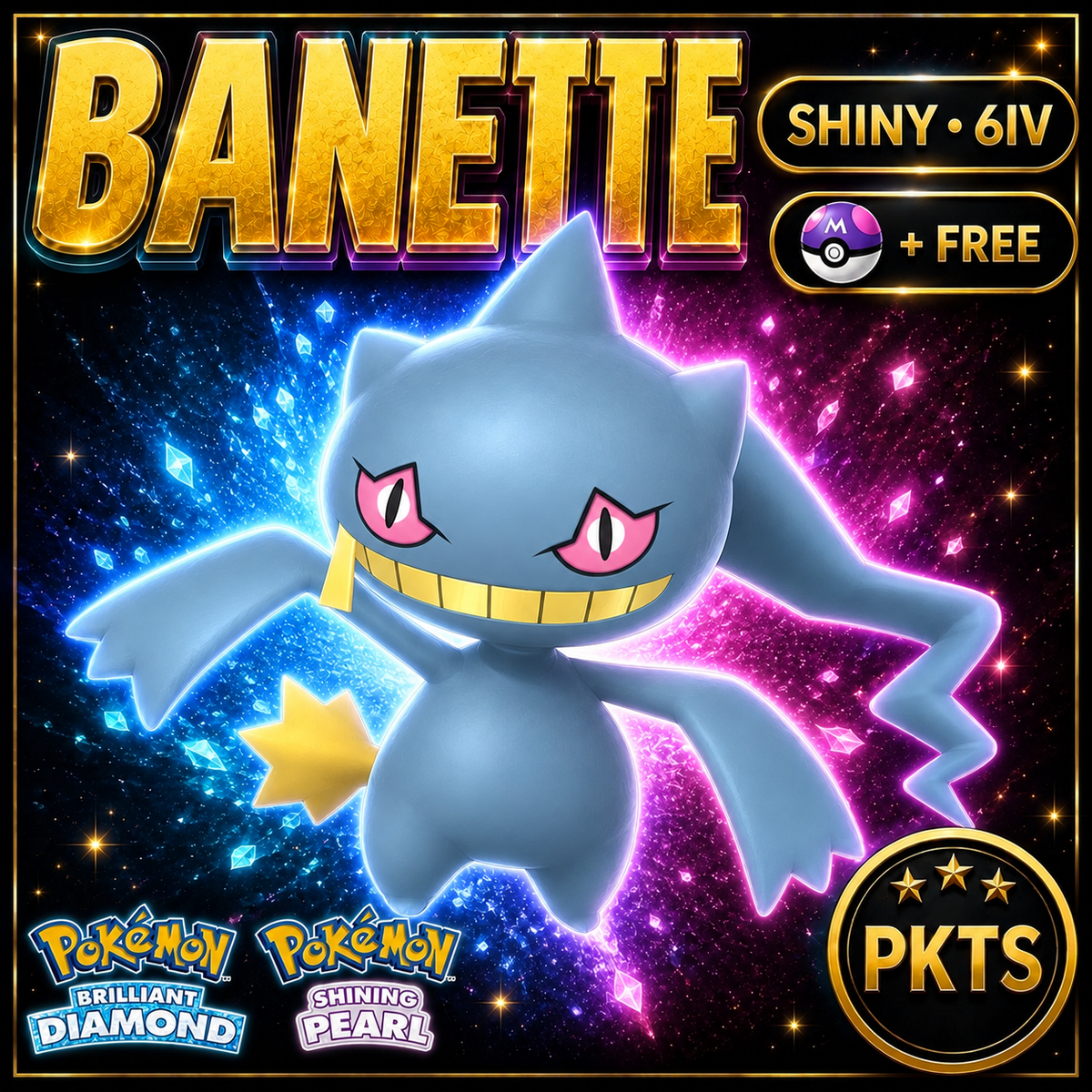 Shiny Banette for Pokémon Brilliant Diamond & Shining Pearl (BDSP), 6IV, PKTS.
