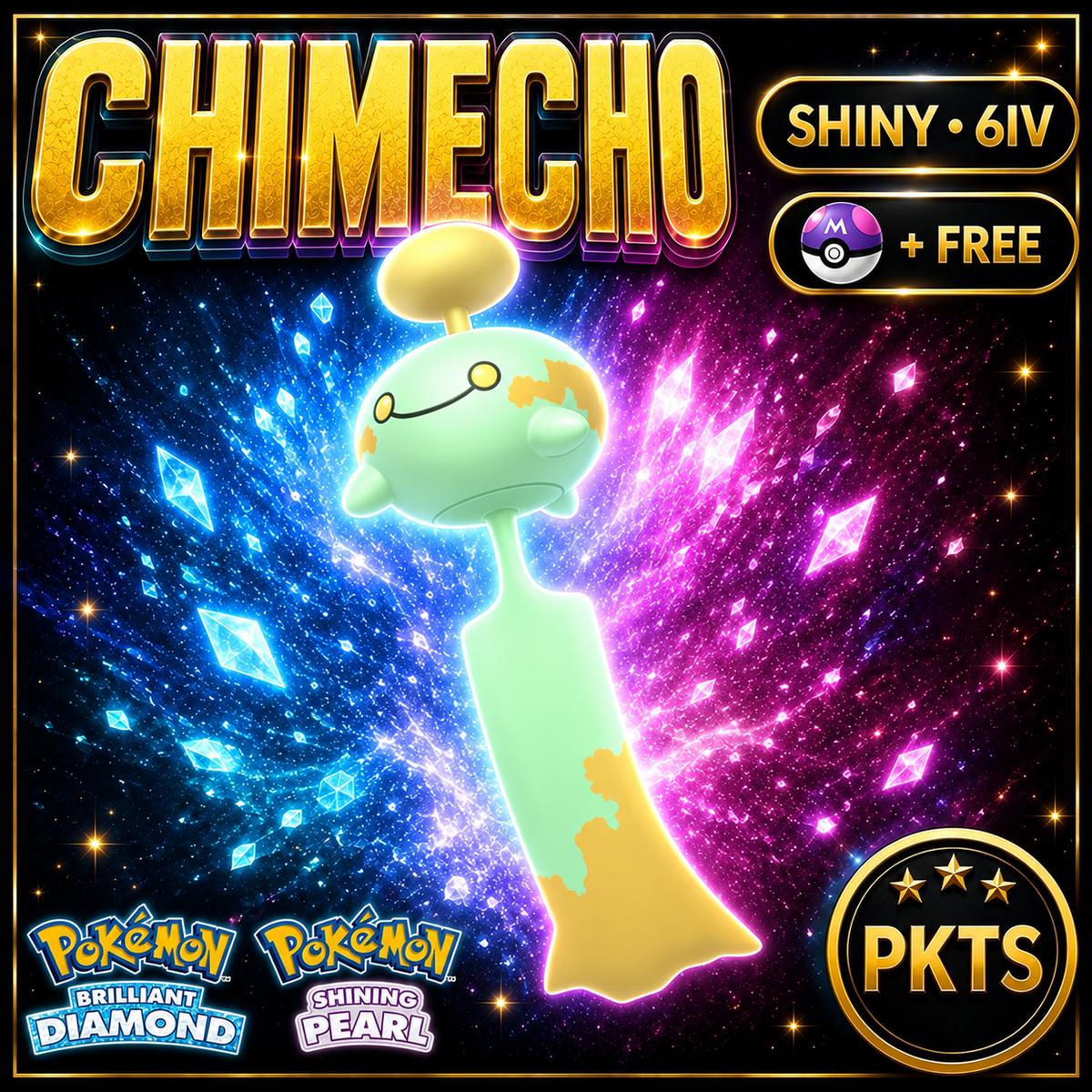 Shiny Chimecho for Pokémon Brilliant Diamond & Shining Pearl (BDSP), 6IV, PKTS.