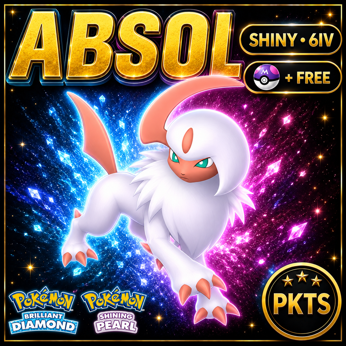 Shiny Absol for Pokémon Brilliant Diamond & Shining Pearl (BDSP), 6IV, PKTS.