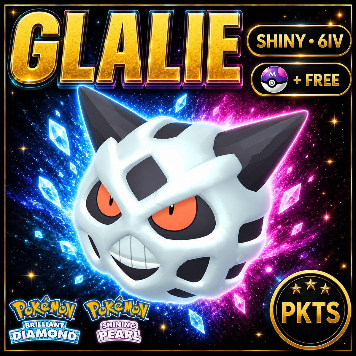 Shiny Glalie for Pokémon Brilliant Diamond & Shining Pearl (BDSP), 6IV, PKTS.