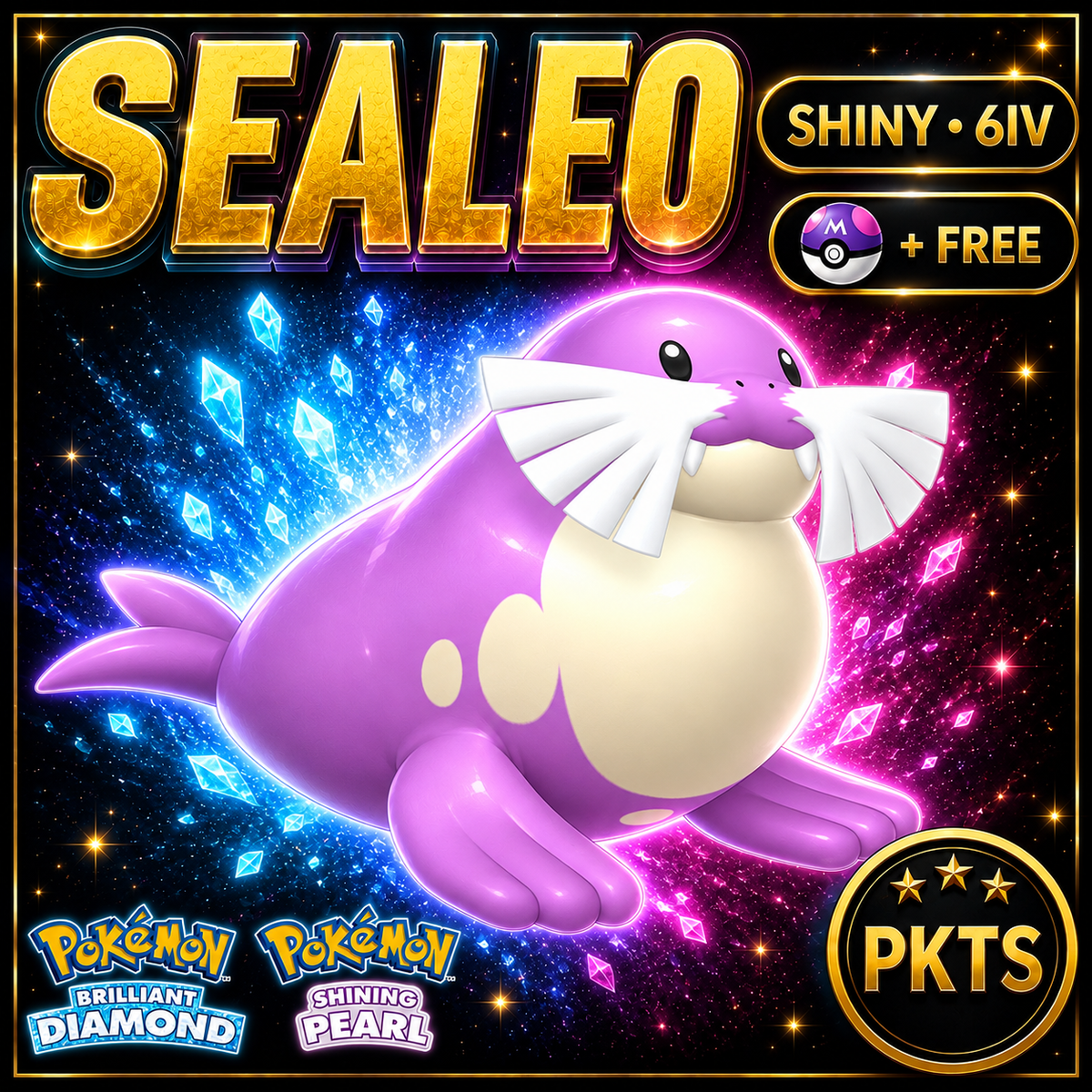 Shiny Sealeo for Pokémon Brilliant Diamond & Shining Pearl (BDSP), 6IV, PKTS.
